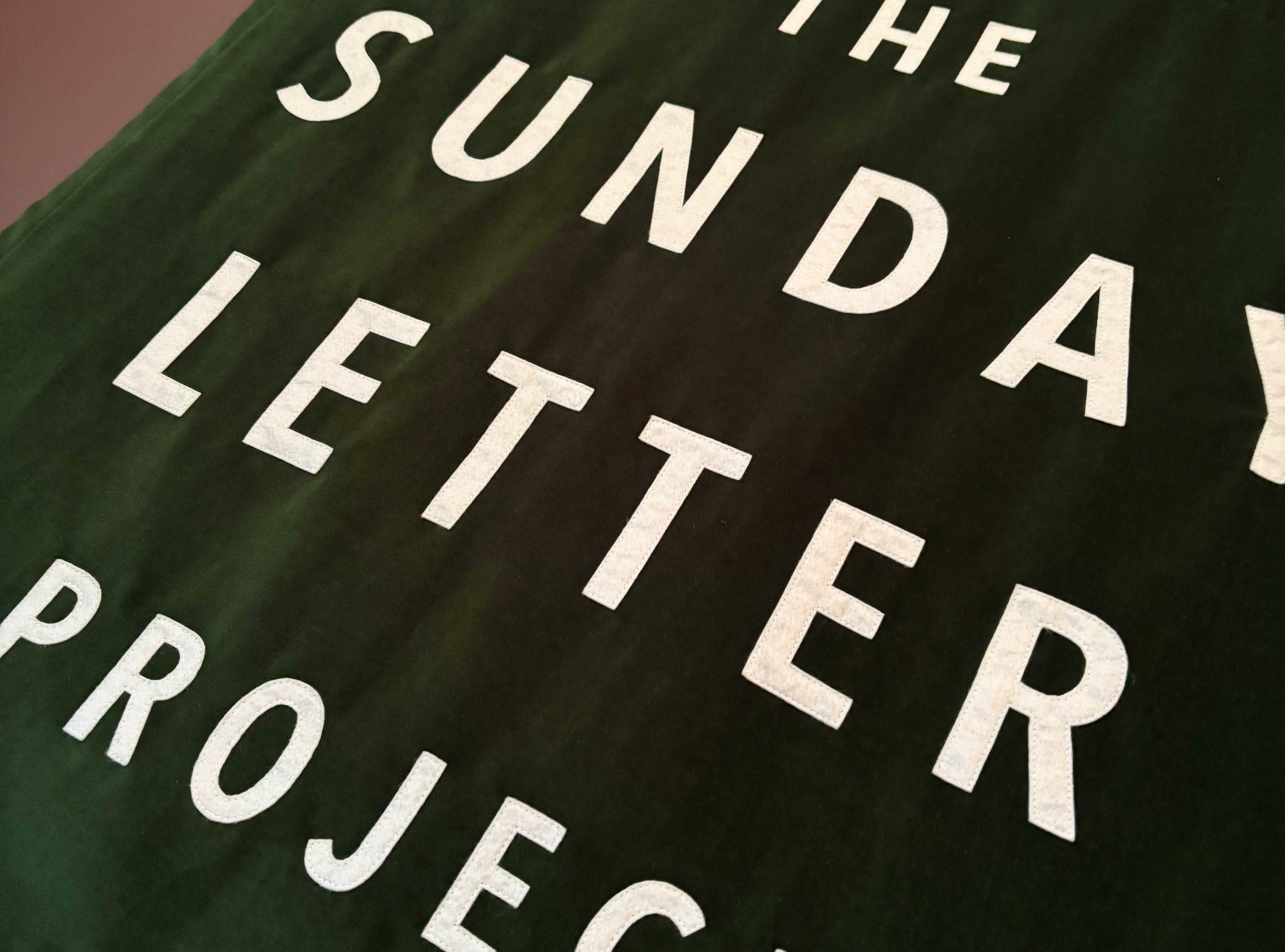 'The Sunday Letter Project' green velvet handmade banner